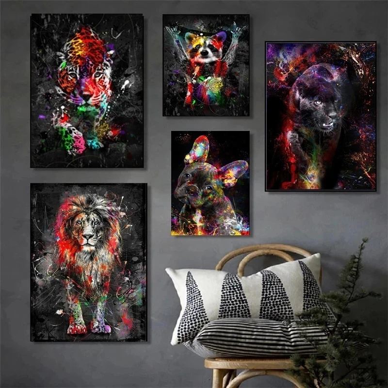 Graffiti Lion Tiger Poster Animal Wall Art Canvas Art Posters Prints ...