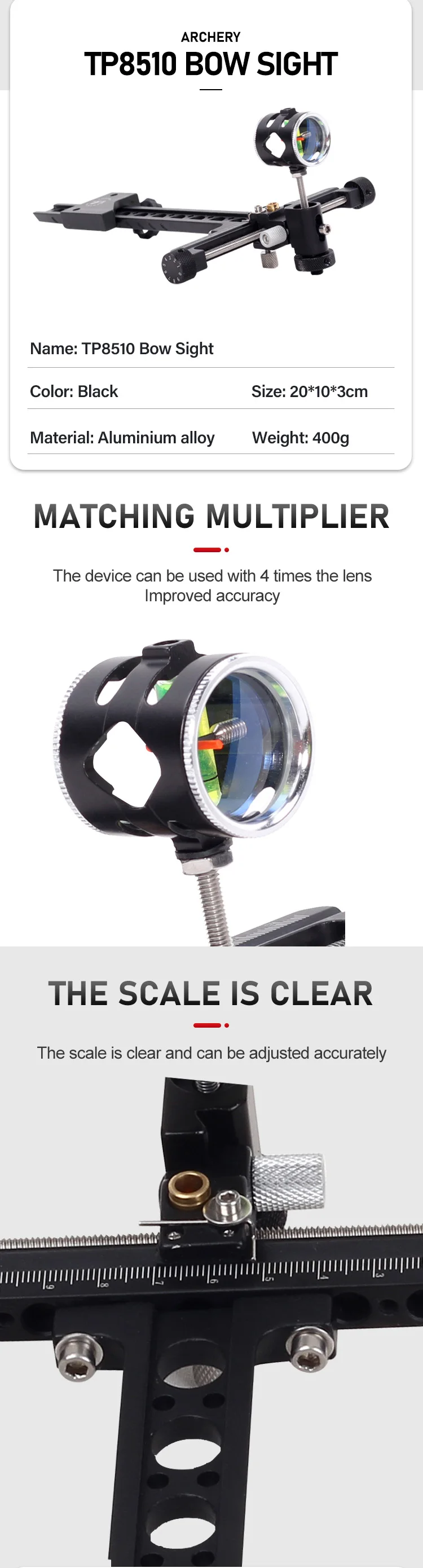 Spg Compound Bow Sight Archery Scope 5/7 Pins Micro Adjustable Metal