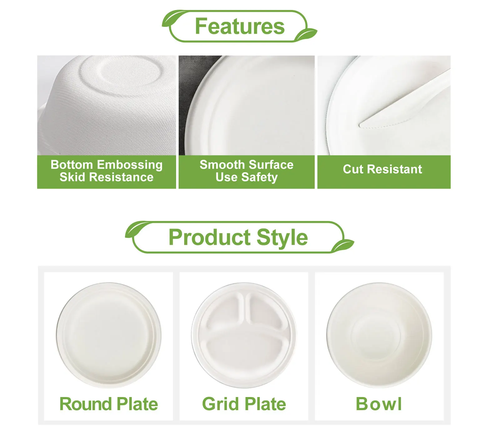 9 Inch Compostable Dessert Plates, Heavyduty Sugarcane/Bagasse And Bamboo Fibre Biodegradable Disposable Paper Plate - View #4