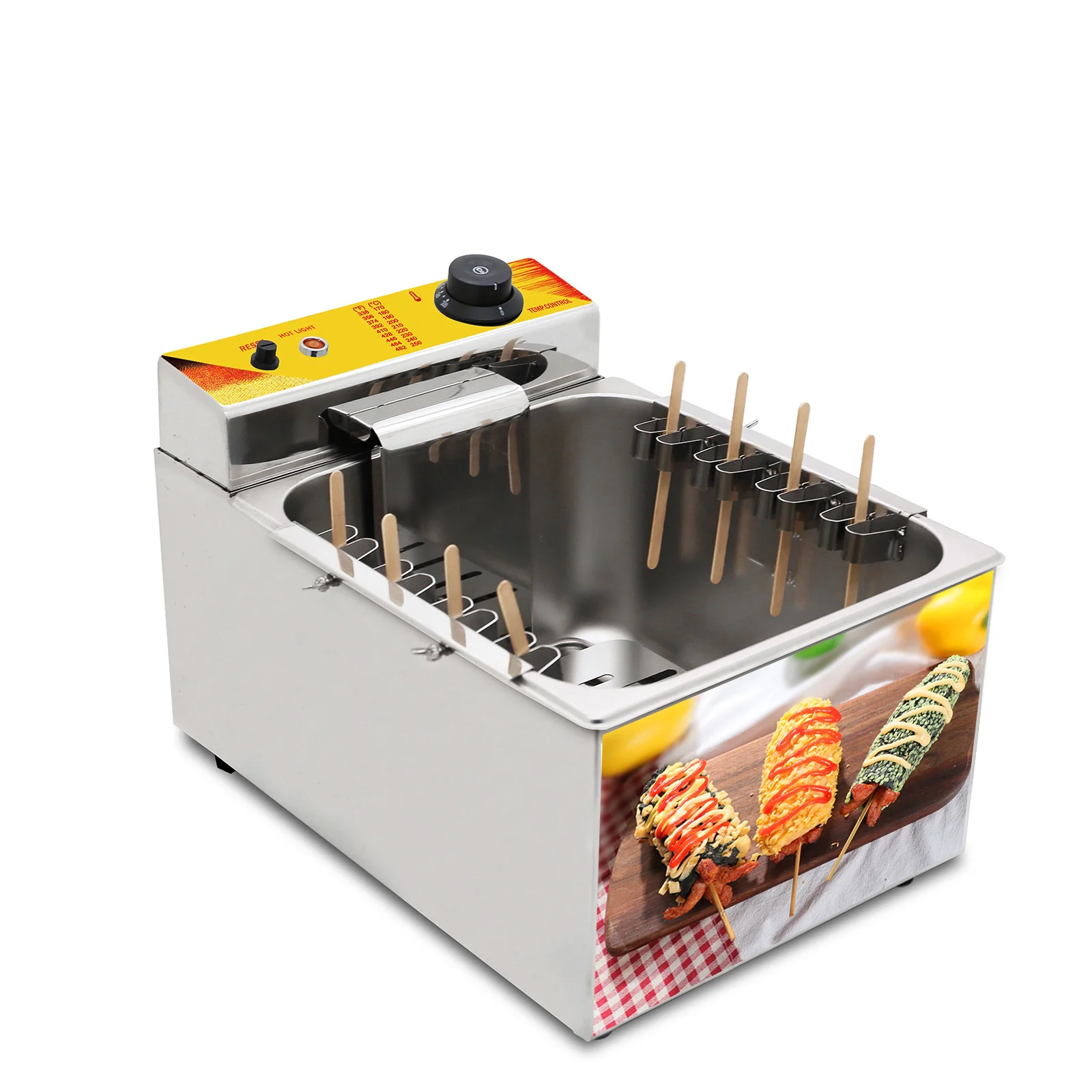 12L Commercial Electric Corn Dog Fryer Machine - For Cheese Sticks, Hot Dogs, Sausages - 2500W, Adjustable Temp
