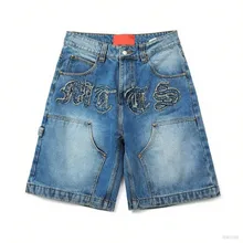 Custom Embroidery Patch Logo Denim Shorts Streetwear Cargo Jean Plus Size Men Shorts