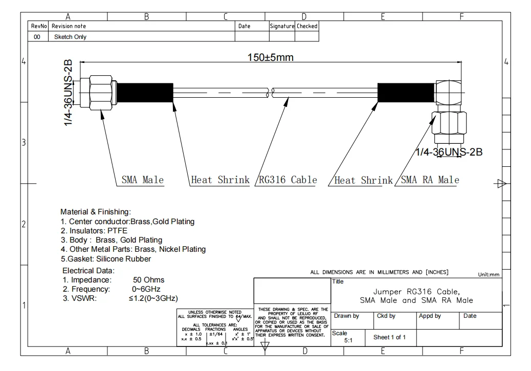 product rg316 coax cable assembly sma male to sma male right angle connector-2