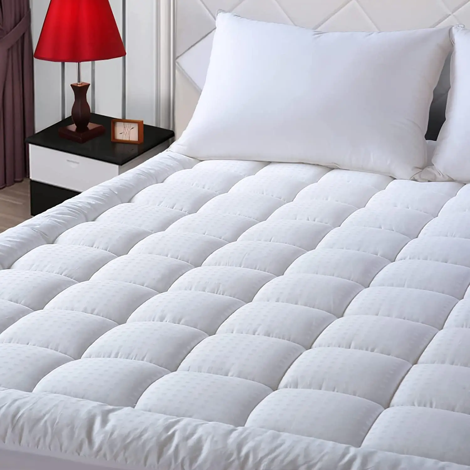 Đệm kích thước king dày, mềm mại, lưới microfiber, chống dị ứng, cotton