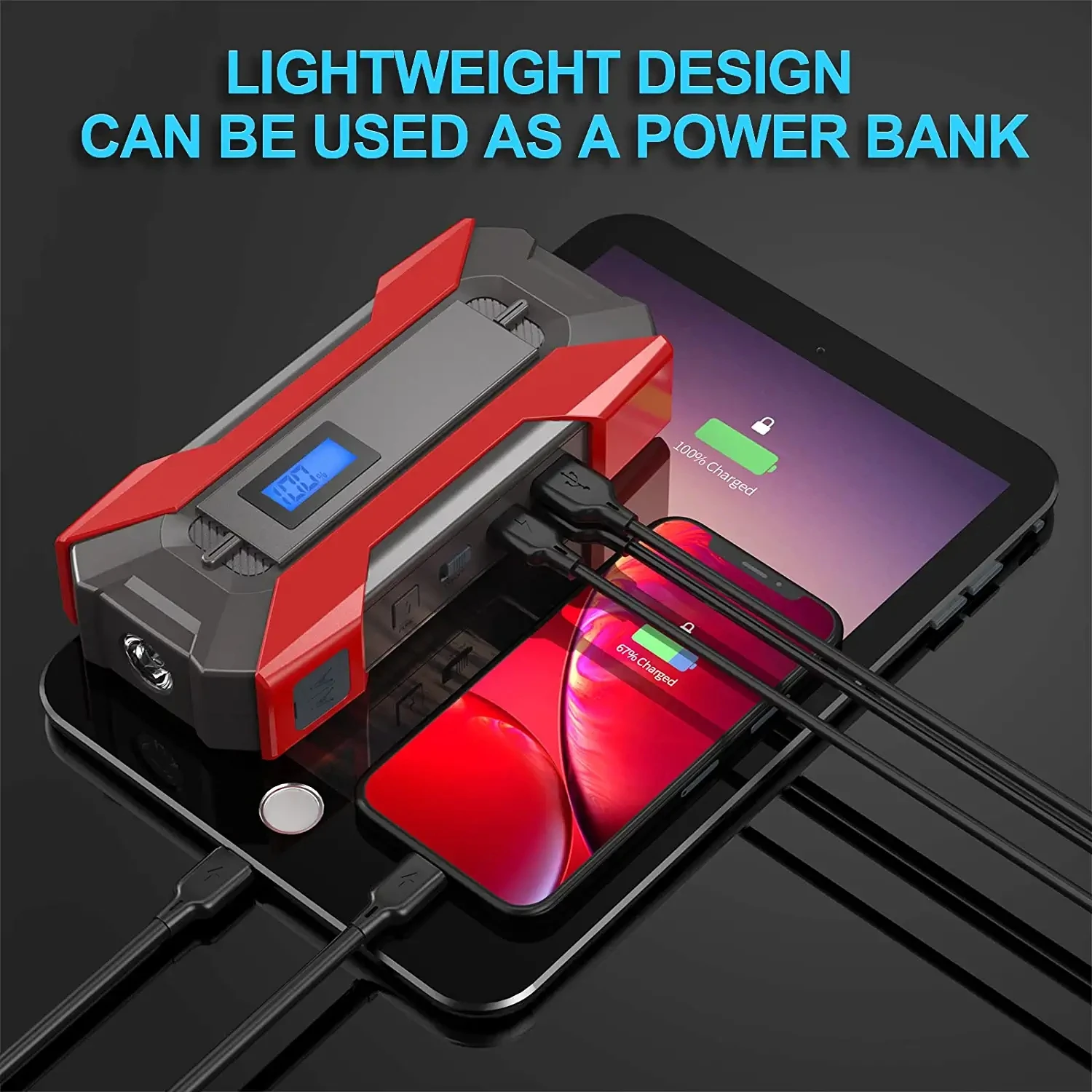 37000mwh Portable 12v Car Jump Starter High Power 2000a Peak Jump