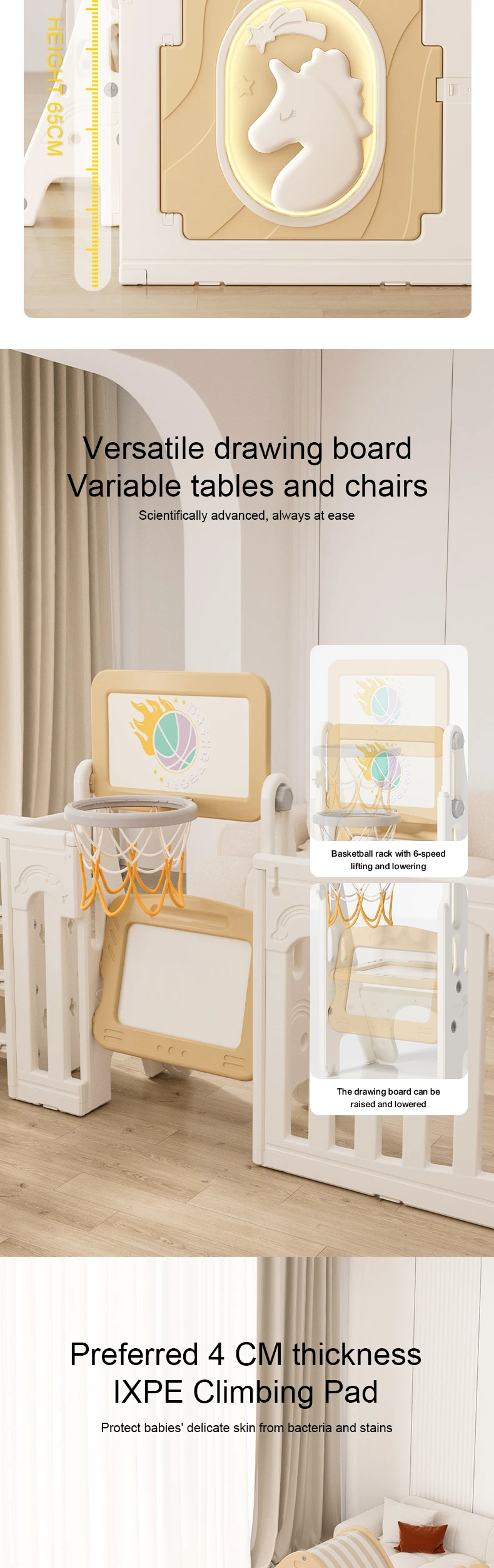 Feelkids Tianma Children Plastic square Indoor with Gate Folding Play Yard Large Acrylic Safety Fence for Baby Kids' Playpens details