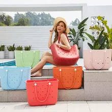 2024 Summer Beach Silicone Big Shopping Bag With Holes Camping Wholesale Croc Custom Large Bogg Bag