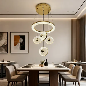 JACKSUN 4 Lights Modern Acrylic LED Dimmable Chandelier Contemporary Gold Hanging Ceiling Pendant Light for Dining Restaurant