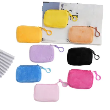 In Stock Solid Color Square Purse Candy Color Plush Small Bag Backpack Headphone Bag Simple Cute Coin Zipper Bag