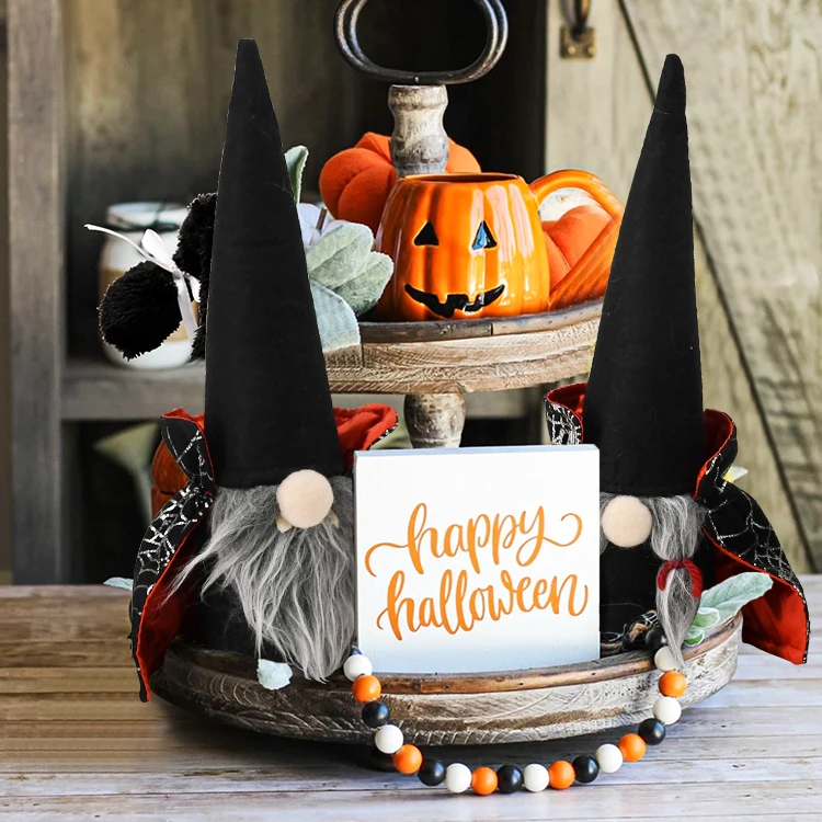2021 New Arrivals Handmade Halloween Gnomes with Black High Pointy Hats and Capes