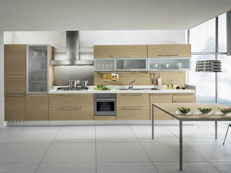 Modern Customized U Shape Wooden Waterfall Island Kitchen Cabinets