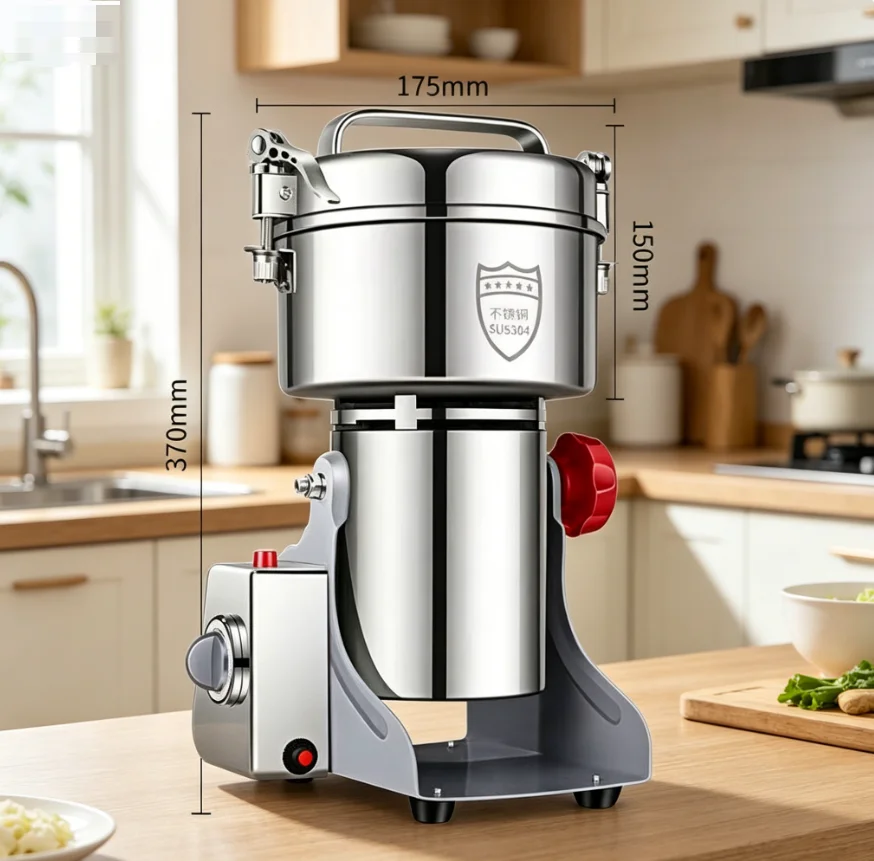 2000g Large Capacity SUS304 Stainless Steel Electric Grinder for Spice, Coffee, Grain, Corn & Peanut Crushing