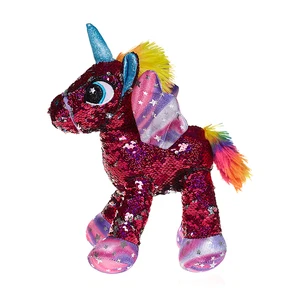 Customized Reversible Glitter Two-Side Sequins Flip Sequin Stuffed Unicorn Plush Toys PP Cotton Filled