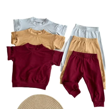 2025 New Baby Bamboo Fiber Short Sleeve Sweatshirt Two Piece Set Summer Mosquito Pants Unisex Breathable Baby Suit