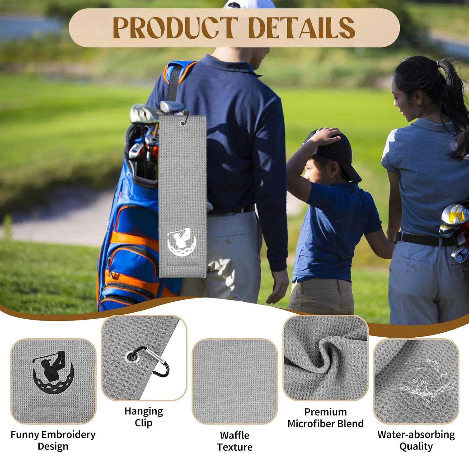 OEM Manufacturer Custom Printed Logo Magnetic Golf Towel Waffle Design with Hook Jacquard Technics supplier