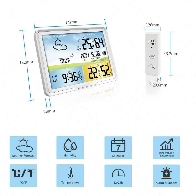 PT20A Outdoor Wireless Weather Station Automatic Home Clock with Color Forecast Gas Analyzers Product
