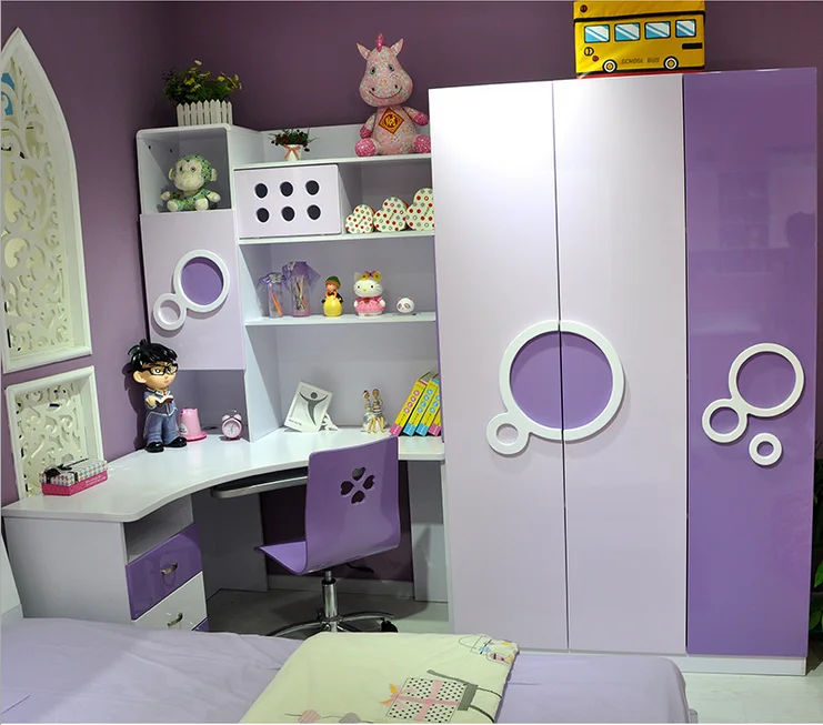 Modern Princess Cheap MDF Pink Colour Children  Furniture Bedroom Set