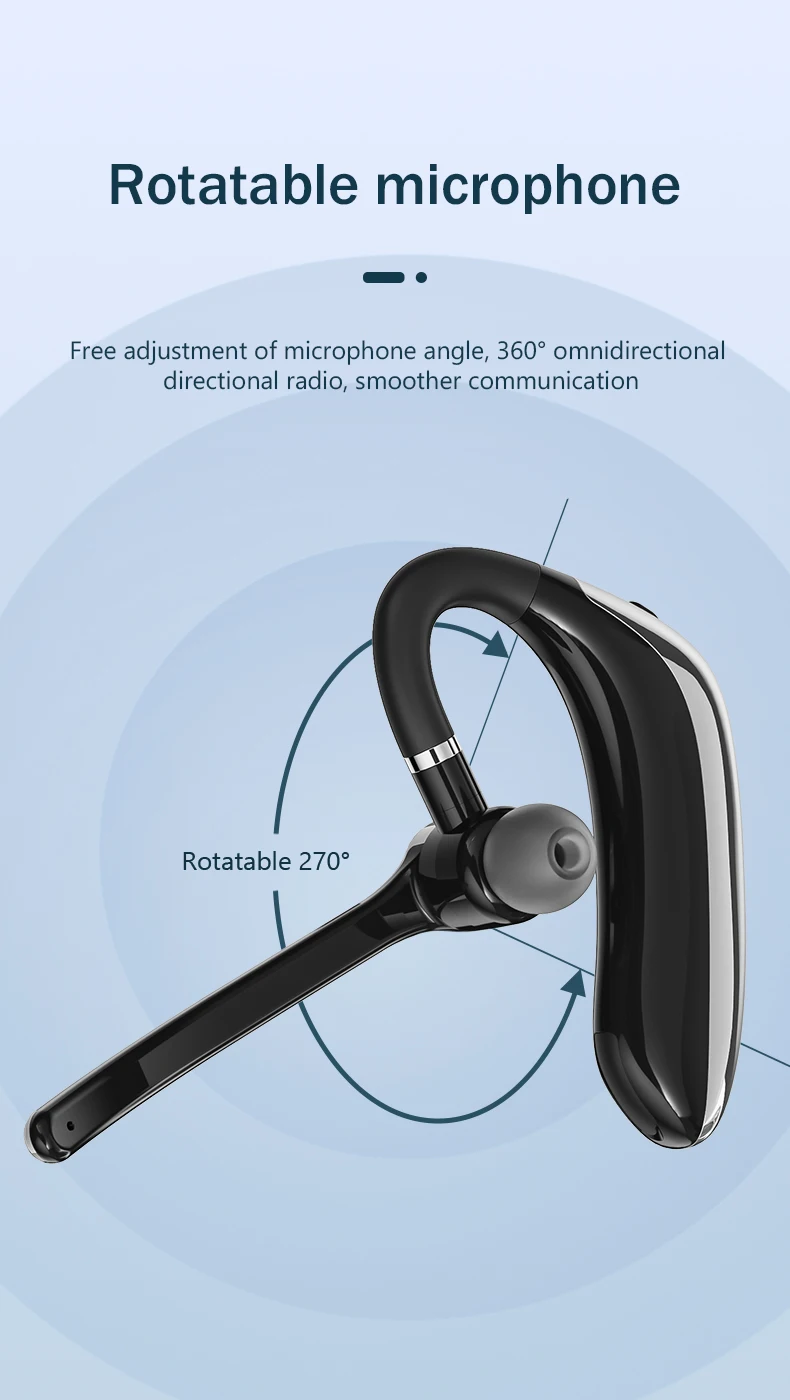 New LED Blue-tooth Business Headset HIFI Stereo Wireless Earphone Business Wireless Earbud Single Handfree Earphone