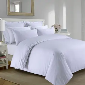 Wholesale 5 Star White 1/3cm Stripe100% Cotton Hotel Bedsheet White Hotel Duvet Bedding Set