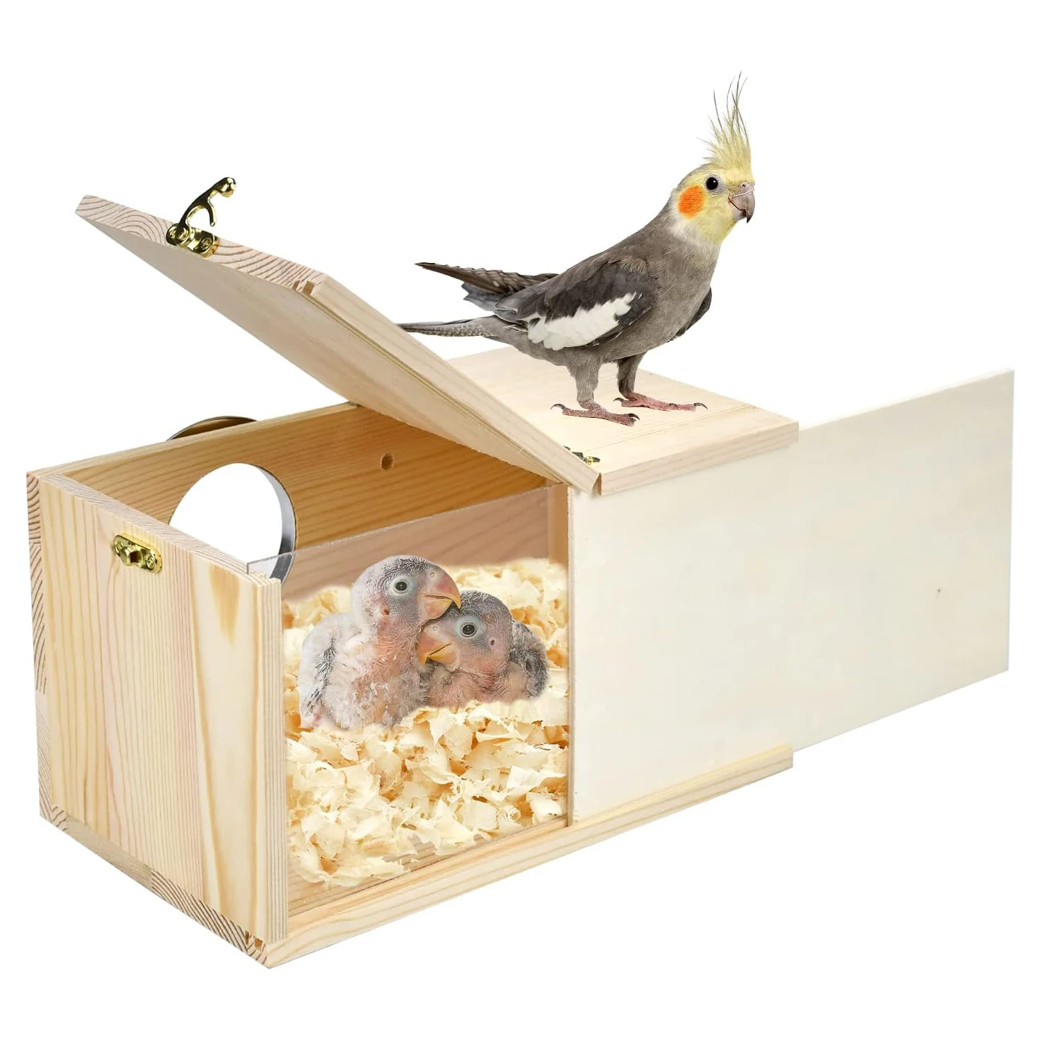 Nichoir En Bois Pour Perruches Et Petits Oiseaux – Boîte De Nidification à Installer Dans La Cage – Dimensions 19,5x12 Cm – Décoration Intérieur/extérieur