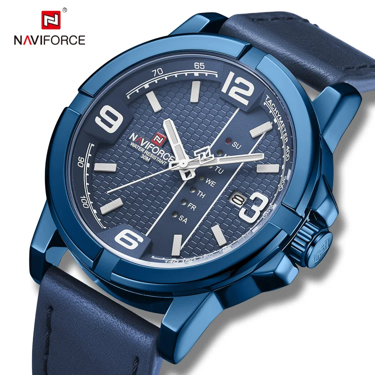NAVIFORCE 9177 New Classic Solid Surface Men Watch Gentleman Leather Strap Quartz Watches Chronograph for Men Gift Relojes
