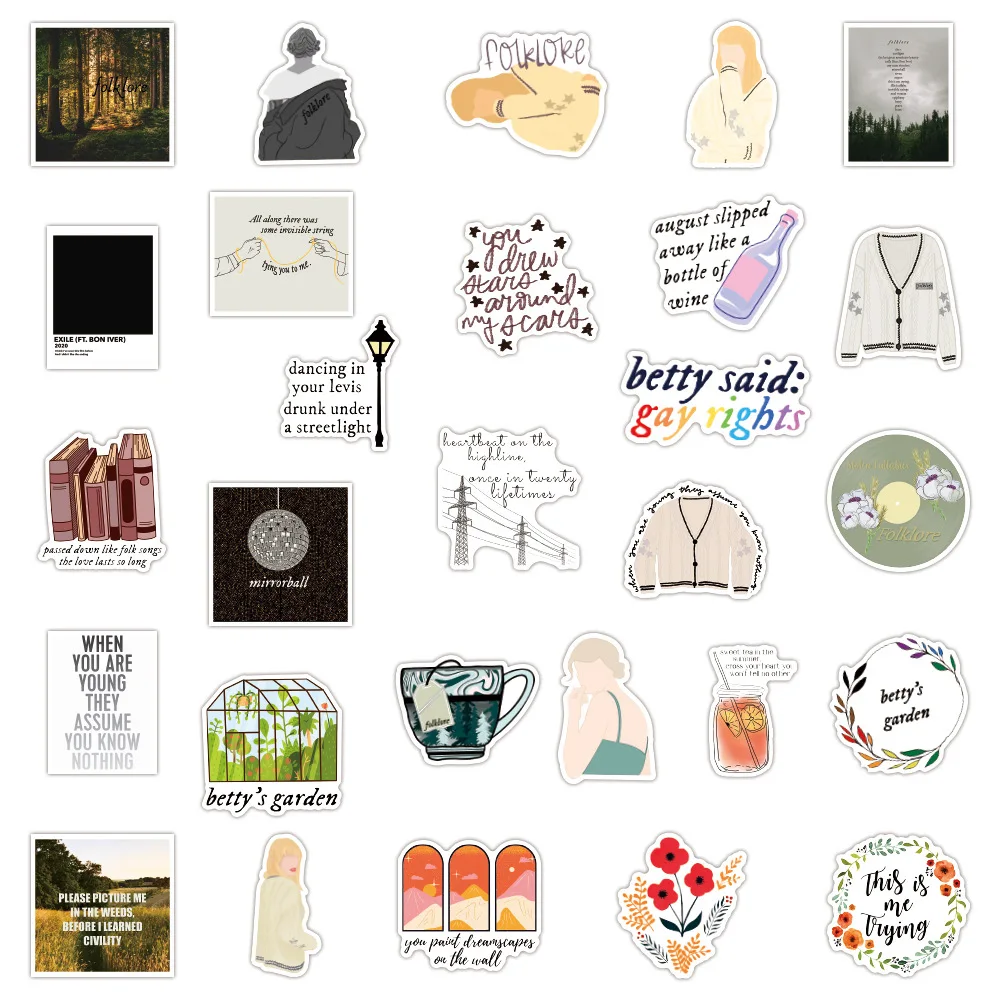 50PCs Graffiti Taylor Swift Stickers Albumn Folklore Vinyl Laptop Luggage  Decals