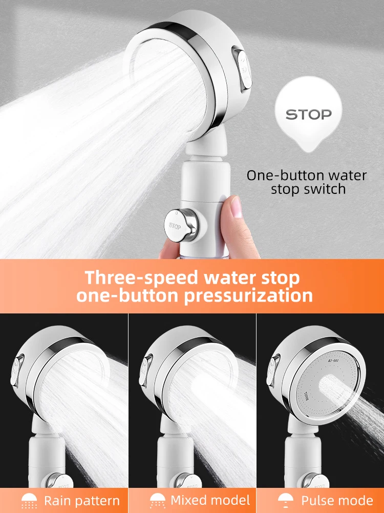 Universal Adjustable Power Filter Shower Head 1pc Household Bathroom