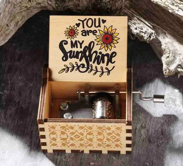 Customizable Hand-Cranked Wooden Music Box 'You Are My Sunshine' Birthday Gift for Girls and Boys