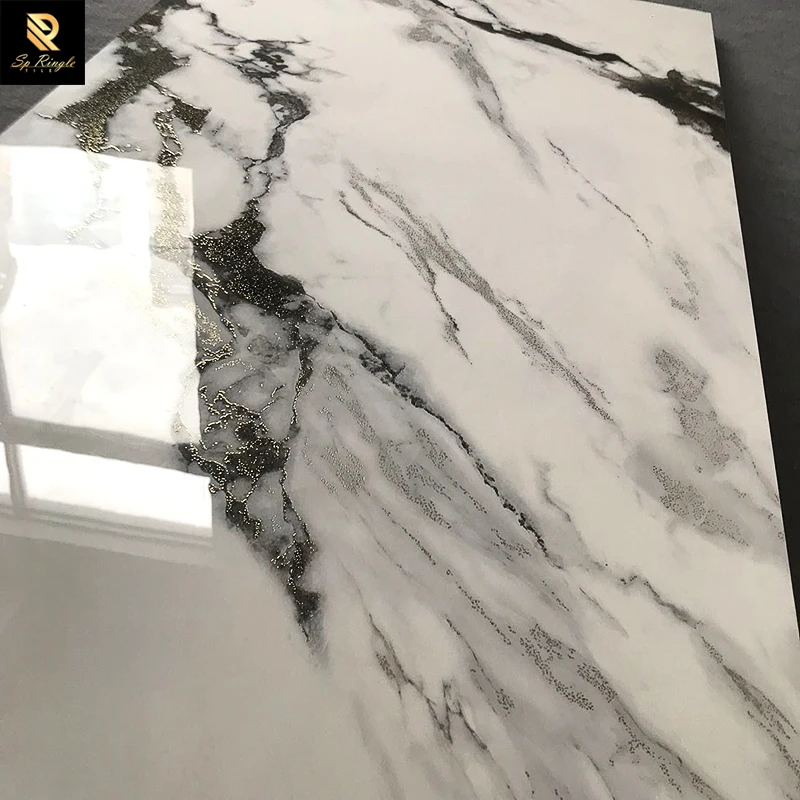 Springletile Interior Marble Tile Polished Kitchen Anti-slip Ceramic Gold Glitter Black Panda White Floor Glazed Porcelain Tile
