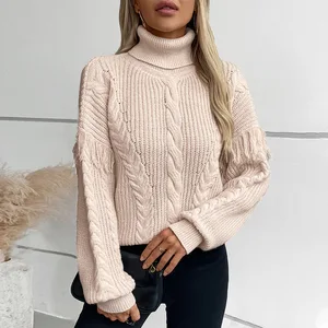 Women's Vintage Winter Tassel Sweater Long Sleeved Knitted Turtleneck Pullover Streetwear Style Twisted Design