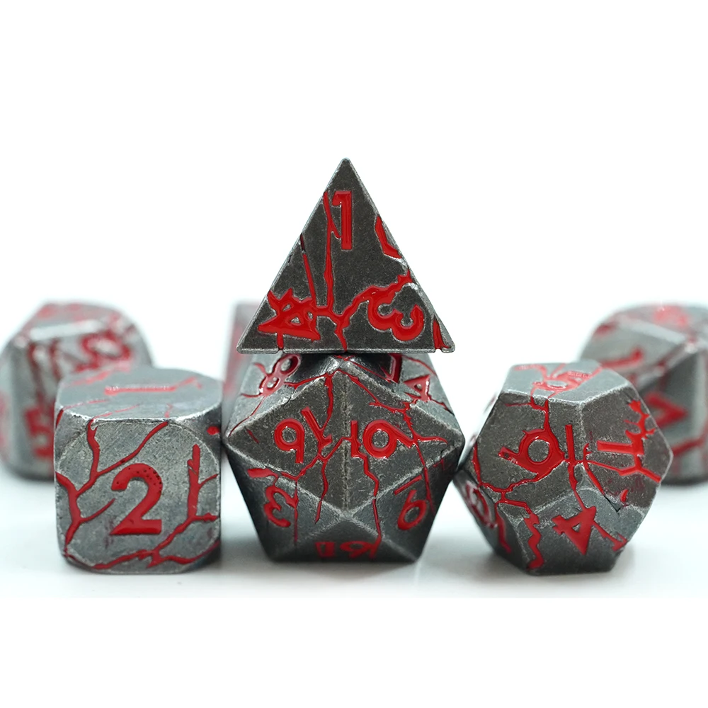 Venda en Gros Daus de Metall Calents Daus de Sang D&D Conjunt de Daus Metàl·lics Trencats D4 D6 D8 D10 D12 D20 D% per a Jocs de Taula D&d