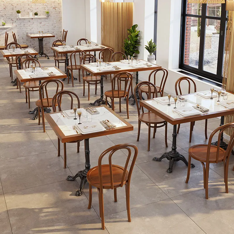 Simple Restaurant Interior Design American Retro Cafe Bistro Restaurant Rattan Wooden Table and Chairs
