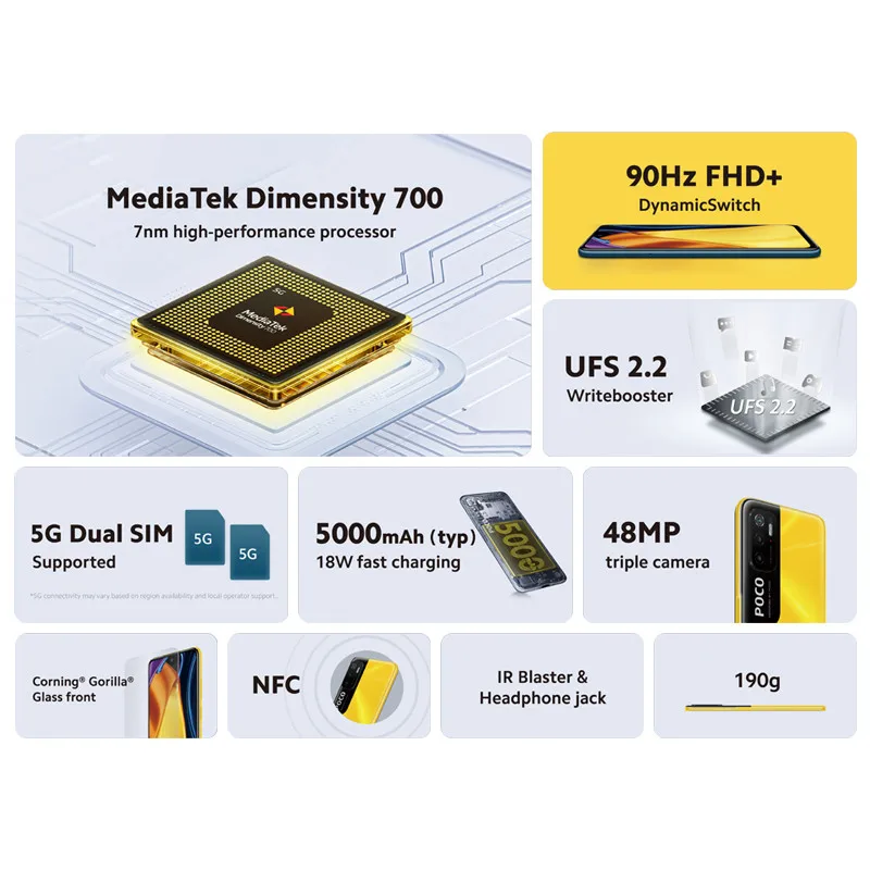 Дропшиппинг глобальная версия POCO M3 Pro 5G NFC Смартфон 6 ГБ 128 dimensity 700 Octa Core 5