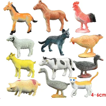 12PCS Miniature Figurines For Kid Dog Cat Cow Pig Duck Animal Model Ornaments Action Figure Farm Toy Simulation poultry farming