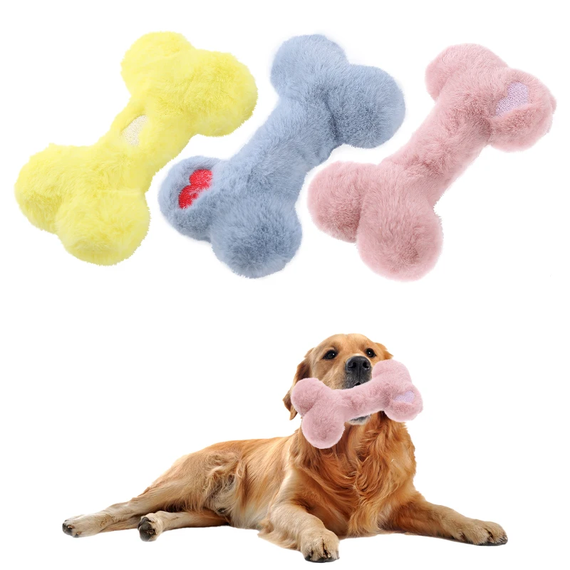 Factory Sell Pure Color  Bite and Wear-resistant love Plush Bone Dog Toy