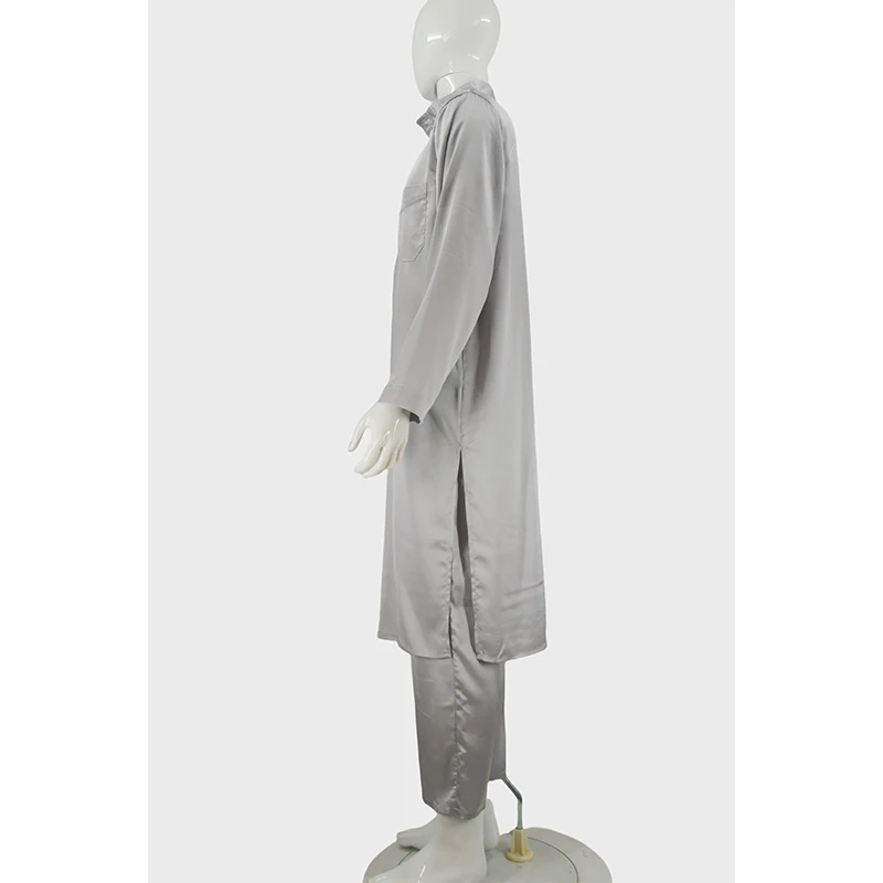 2025 New Men's Arabic Abaya Set Muslim Islamic Prayer Dress White Long Sleeve Robe