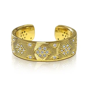 Brilliant Ring Band Iced Out Zircon Diamond Shape Cuff Ring Adjustable Waterproof Fashion Jewelry Open Chunky Ring Gift