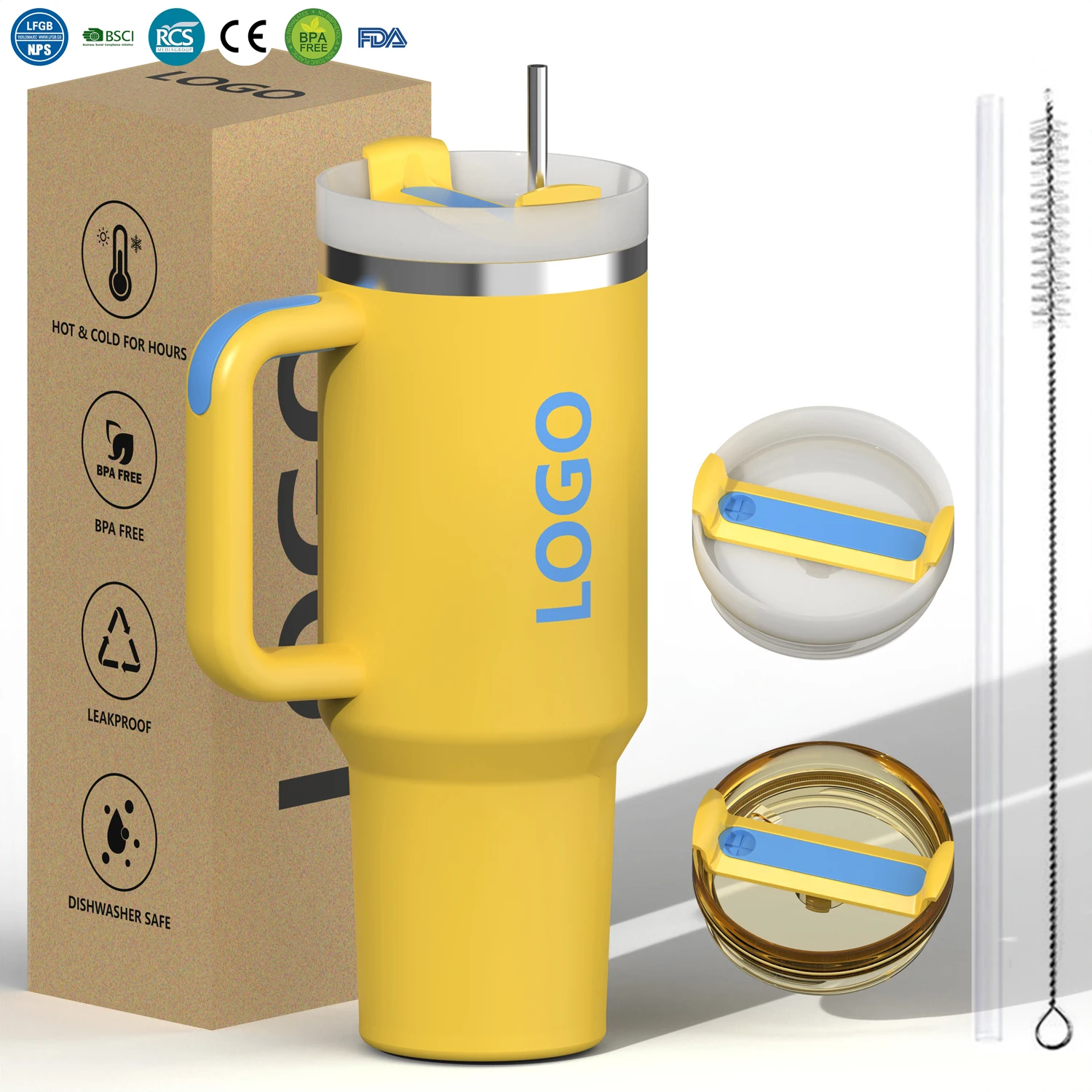 Custom logo Double Wall Insulated Stainless Steel 40 oz Tumbler 1200ml Car Mug With Handle Tumbler Drink Mug 40oz With Straw factory