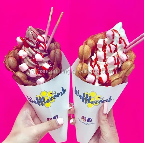 Runxing Custom Bubble Egg Waffle Paper Packaging High Quality Disposable Hot Food Grade Paperboard Ice Cream Packaging