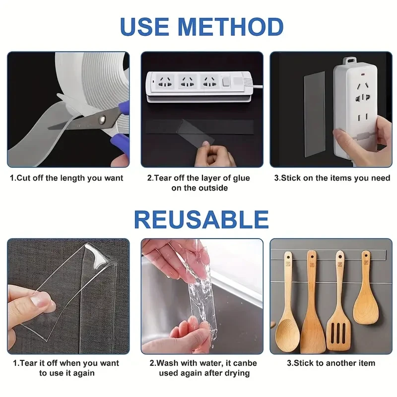 Clear Double Sided Nano Tape Bubble Kit Die Cut Washable Gel Grip Tape with Acrylic Sticky Adhesive Made of Polyester