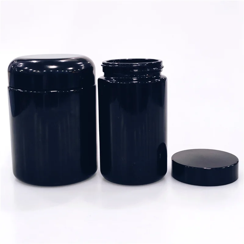 Miron 3.5 Gram Glass Jar 250ml 500ml Black Uv Tall Round Violet Smell Proof Storage Stash Flower Uv Black Glass Jars