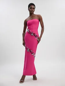 Bettergirl Fashion 2026 New Sequin Diamond Rose Red Long Dress Slit Sexy Elegant Bandage Dress