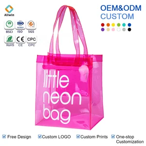 Custom Women Beach Waterproof Clear Transparent Little Neon PVC Shopping Tote Bag