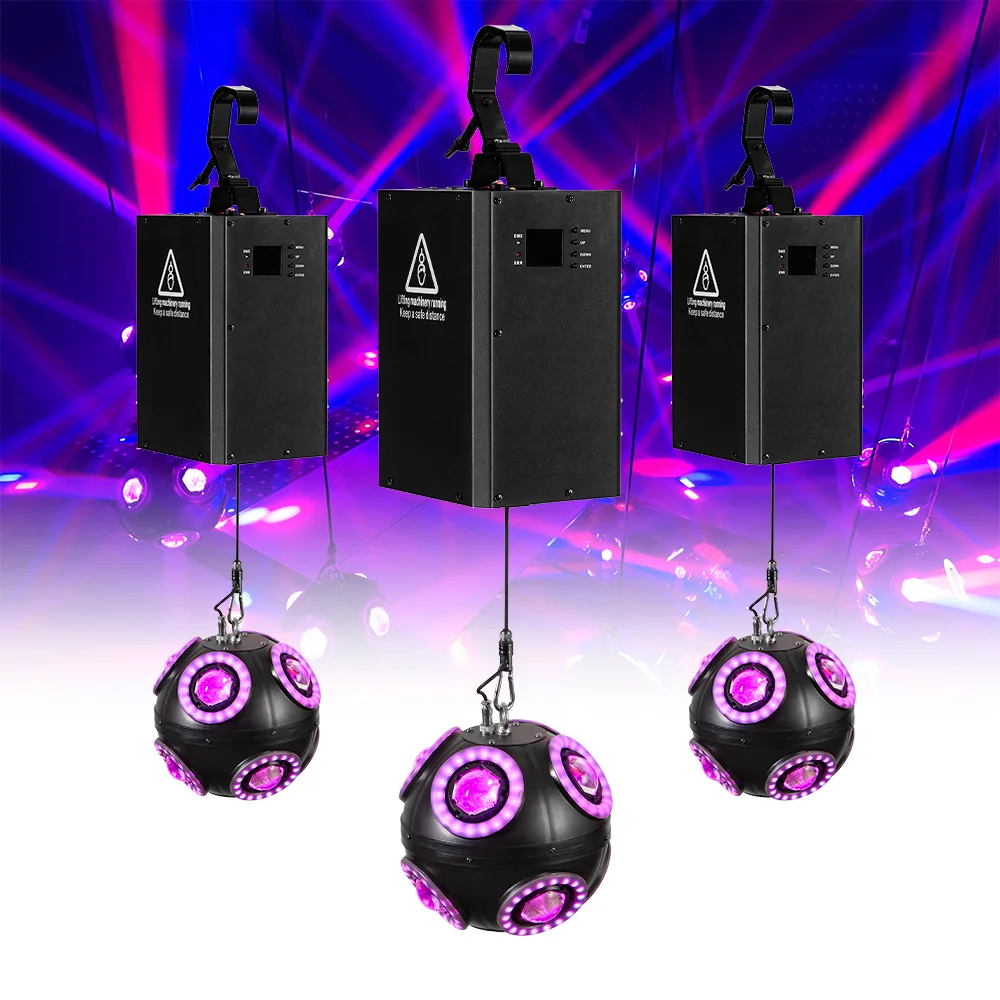 LED RGBW Kinetic LED FootBall Light DMX512 Motorized Lifting Winch LED Kinetic Ball Stage Lighting for Nightclub Concert Shows