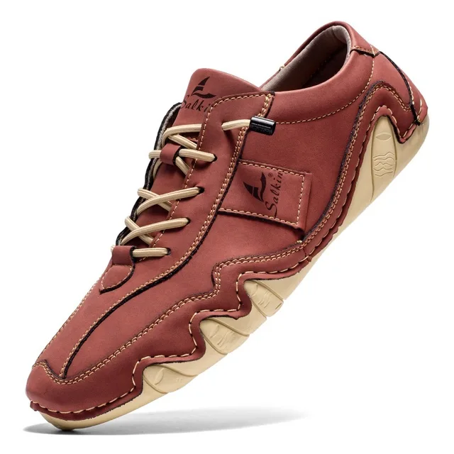 Men's Comfortable Handmade Leather Flat Casual Shoes.style Flat Bottom Casual Single Shoes Loafer Shoes
