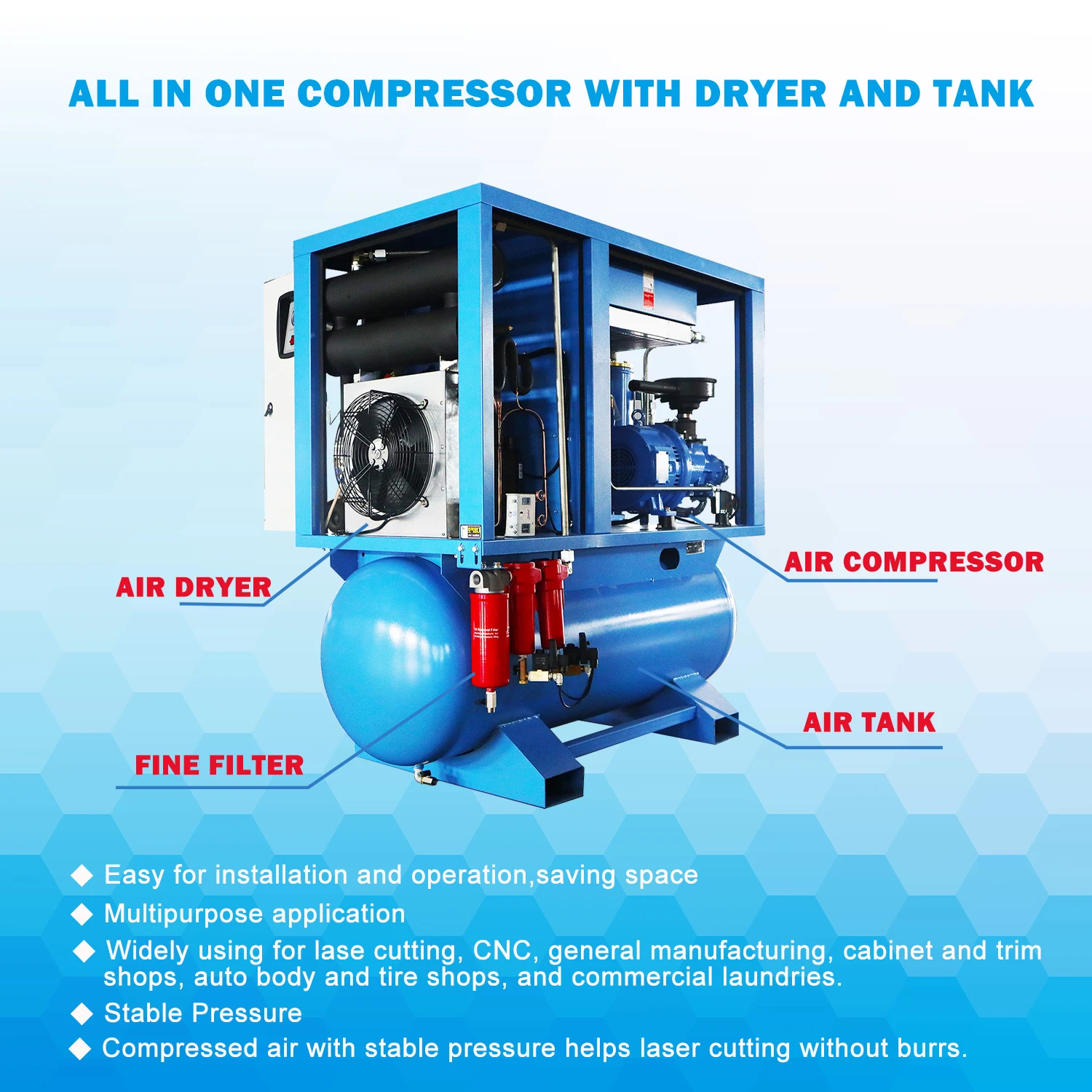 Giantair High Efficiency Four In One Screw Air Compressor With Dryer