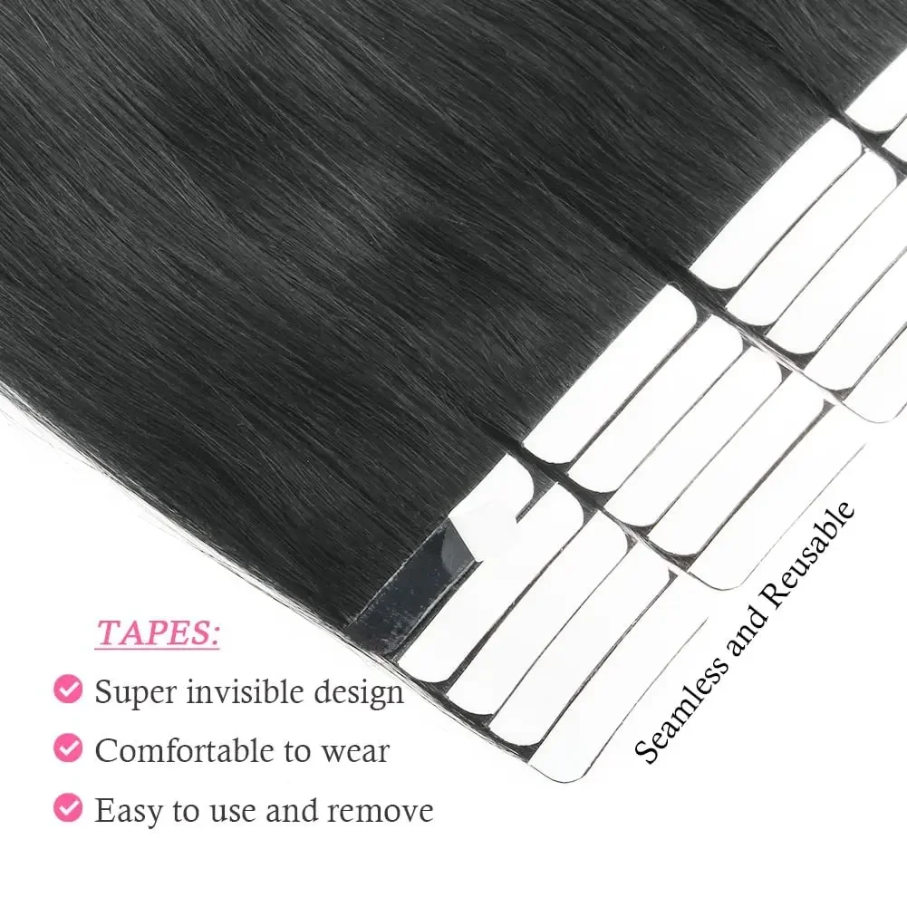 Echte Tape In Extensions Echthaar Glatt Naturschwarz_voghion.com