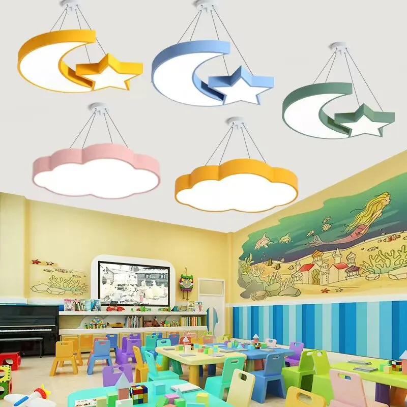 Kindergarten-Schulflur-Klassenzimmer-Wolkenkronleuchter mit Saugmontage in Halbmond- und Sternform
