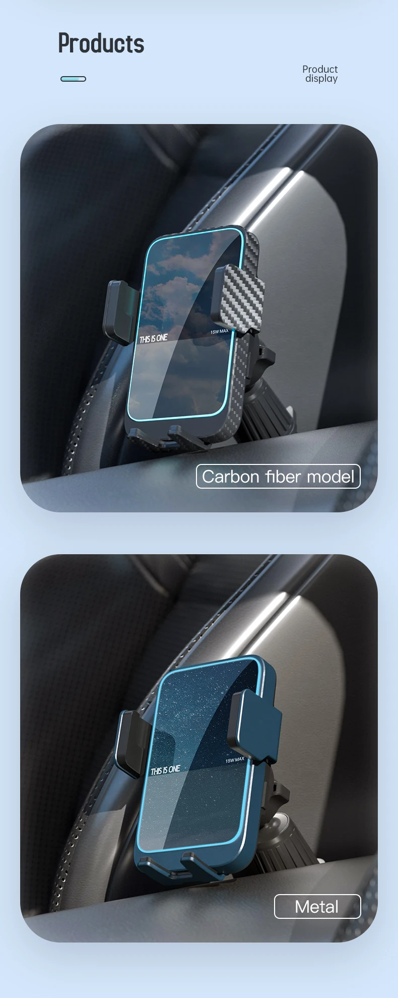 Aluminum Alloy iPhone Wireless Charger with 12-24V Voltage and FOD Automatic Recognition for Hands-Free Car Use
