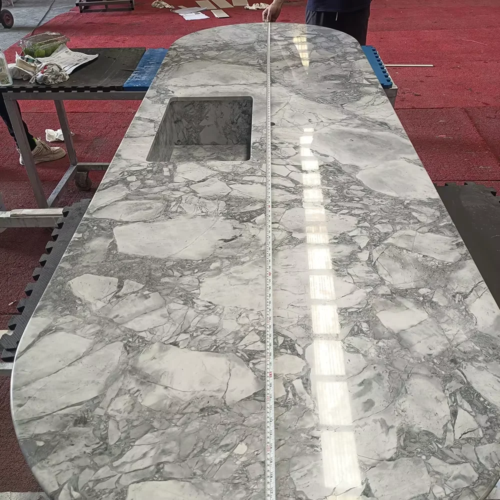 Super White Quartzite Countertop Slab Custom Polished Kitchen Island Modern Design Luxury Marble Slab for Kitchen Countertops