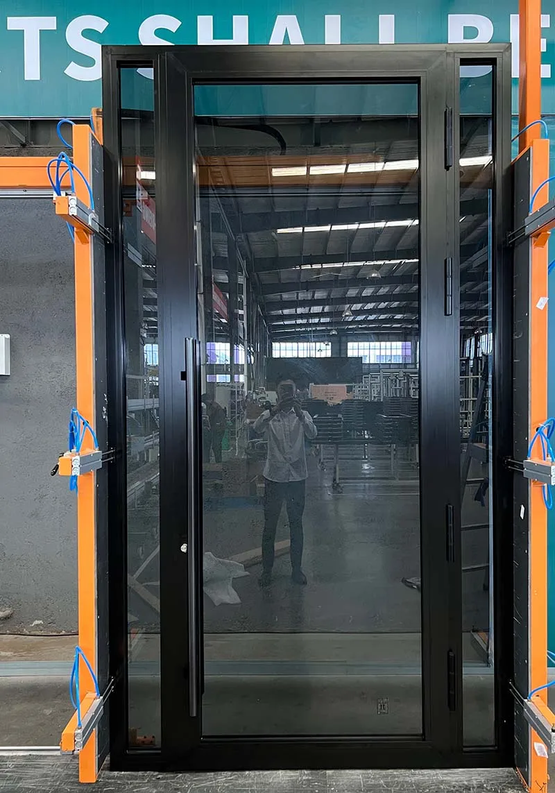 Minglei Large size exterior aluminum hinged door double pane tempered glass swing door with side light supplier